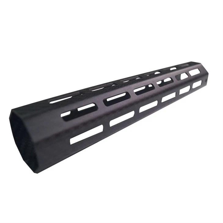 High-quality image of custom carbon fiber buffer tubes for firearms.